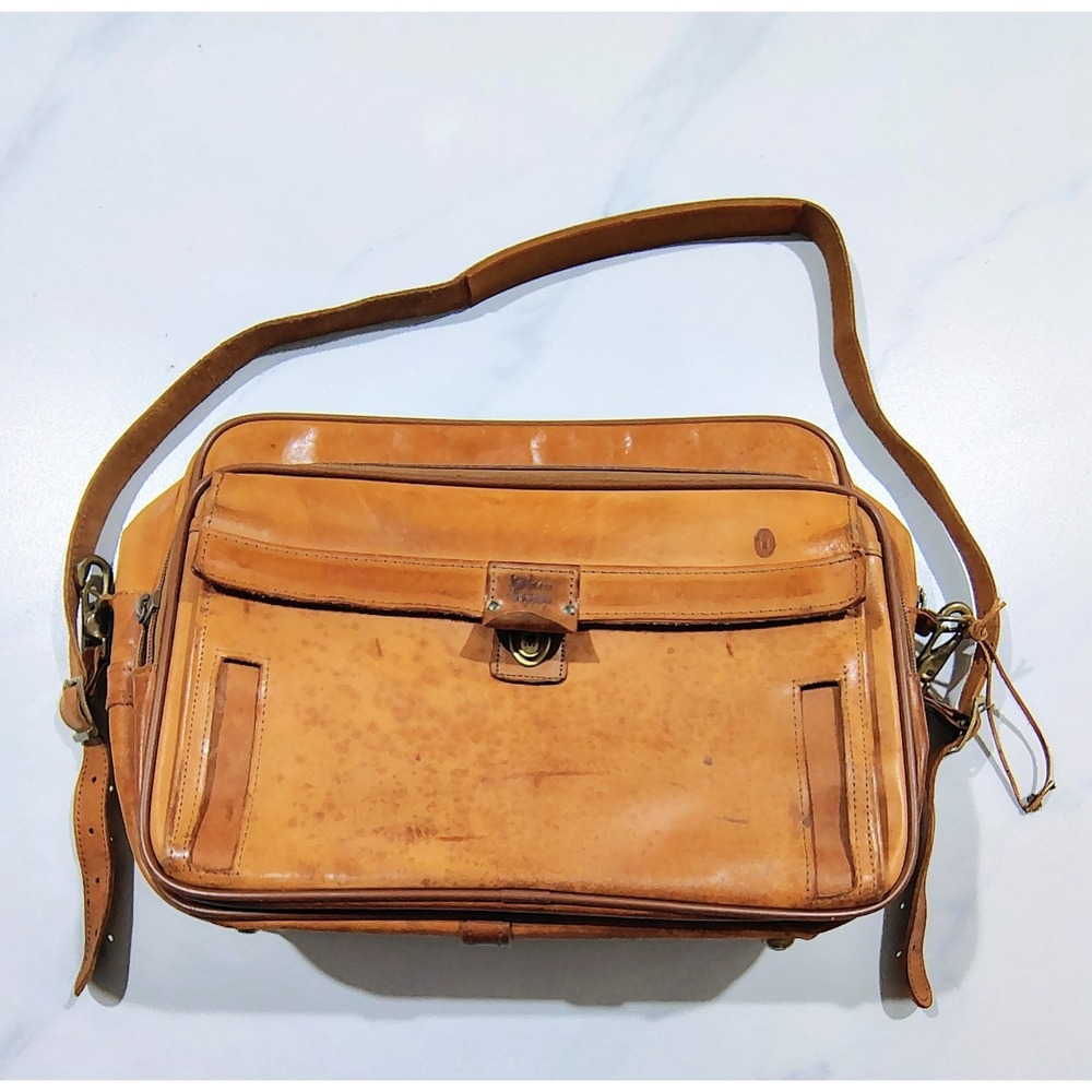 Vtg Leather Briefcase Hartmann Luggage Shoulder Carry On Bag Shoulder Strap+ Key - Picture 4 of 15